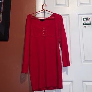 Red, off the shoulder, long sleeve dress